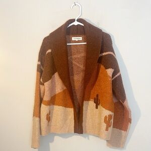 Lucky Brand Santa Fe Cactus Horse brown western shawl sweater women size Medium
